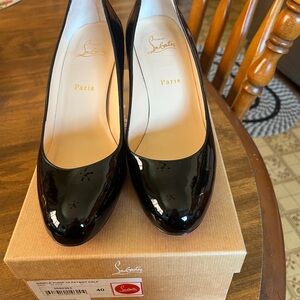 Christian Louboutin Black Patent Round-Toe Pumps